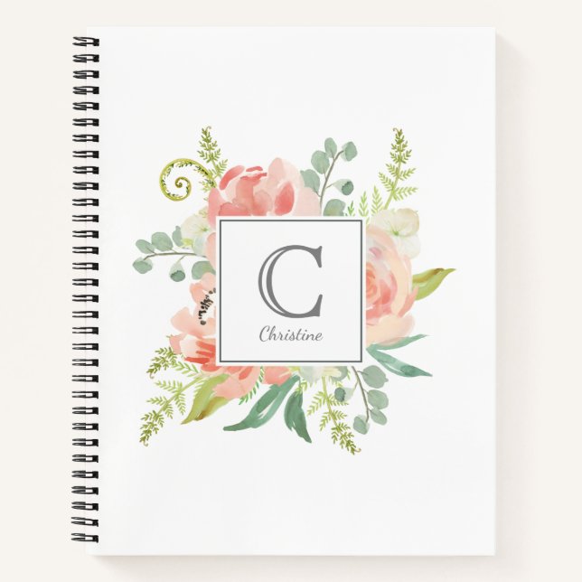 Cuaderno Melocotones y acuarela crema floral con monograma (Anverso)