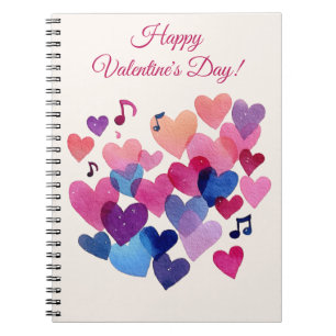 Cuaderno Melodía de Corazón de Acuarela Día de San Valentín