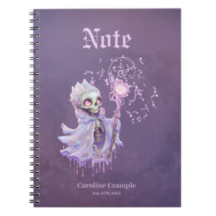 Cuaderno Melodías mágicas del lindo esqueleto morado.