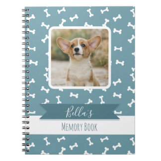 Cuaderno Memoria de Foto de Mascota Hueso de Perro Azul Pol