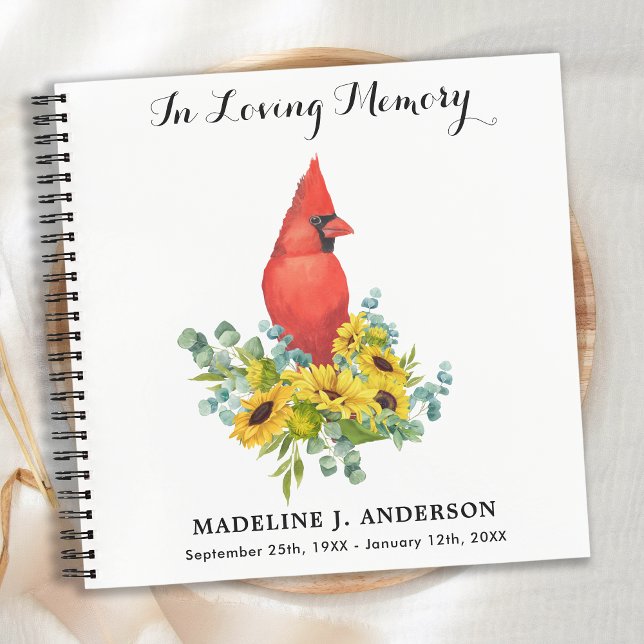 Cuaderno Memorial Cardinal Sunflowers Funeral Guestbook (Subido por el creador)