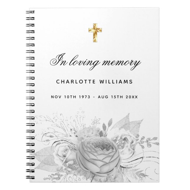 Cuaderno Memorial del libro de invitado plata blanca floral (Frente)