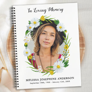 Cuaderno Memorial Floral Daisy Photo Funeral Guest Book