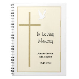 Cuaderno Memorial Funeral Invitado Bloc de notas Cross Dove