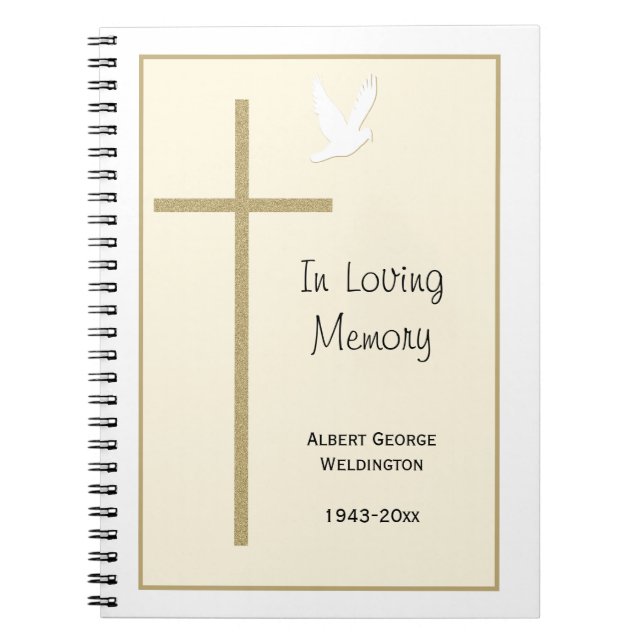 Cuaderno Memorial Funeral Invitado Bloc de notas Cross Dove (Frente)