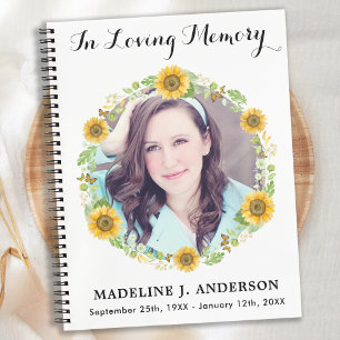 Cuaderno Memorial Sunflower Floral Photo Funeral Guestbook