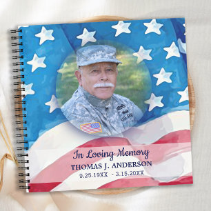 Cuaderno Memorial Veterano Foto USA Flag Funeral Guestbook