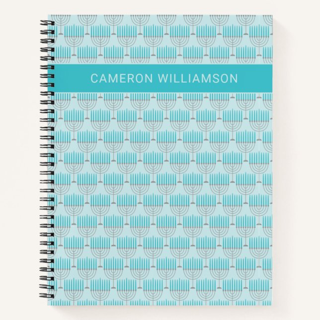 Cuaderno Menorá Moderna con Nombre Personalizado Patrón de  (Anverso)