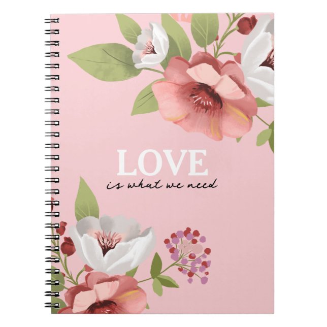 Cuaderno Mensaje de amor con Personalizado de flores rosas (Frente)