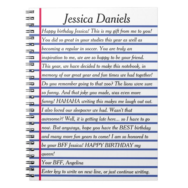 Cuaderno MENSAJE DE CARTA PERSONALIZADA en papel cursiva te (Frente)
