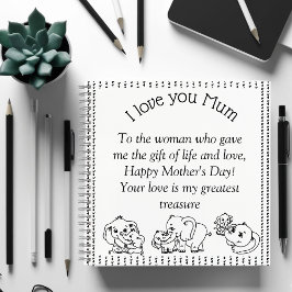 Cuaderno Mensaje "Te amo MAMÁ" personalizado del Día de la 