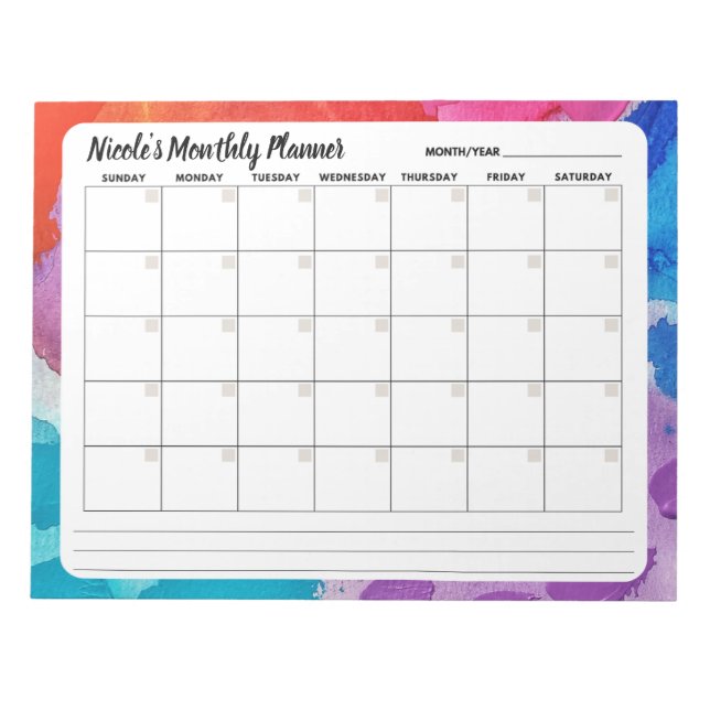 Cuaderno mensual de calendario con acuarela de arc (Frente)