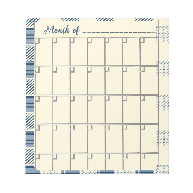 Cuaderno mensual de cuadros azules y crema (Frente)