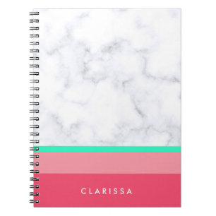 Cuaderno menta de mármol blanca elegante del melón del ro