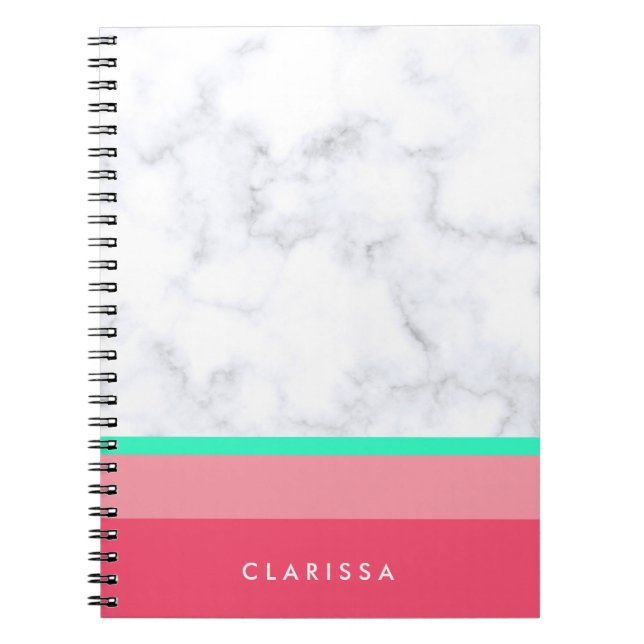 Cuaderno menta de mármol blanca elegante del melón del rosa (Frente)