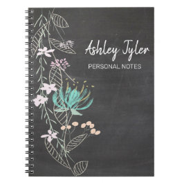 Cuaderno menta de pizarra floral giratoria lindo personaliz
