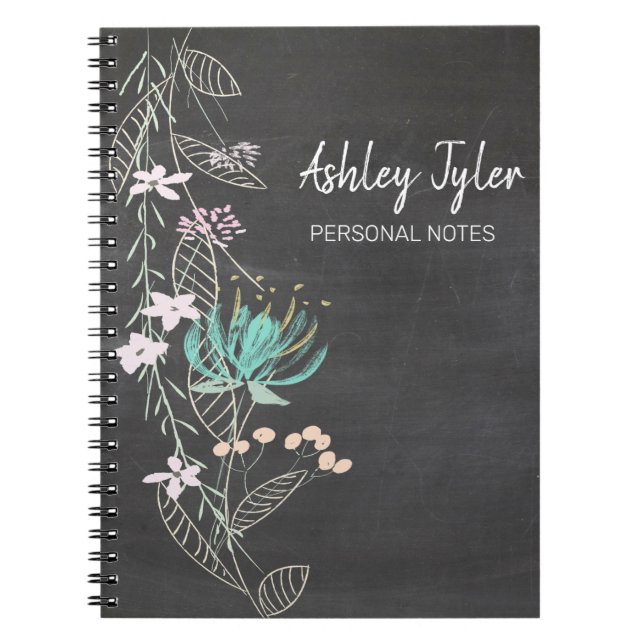 Cuaderno menta de pizarra floral giratoria lindo personaliz (Frente)