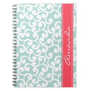 Cuaderno Menta e impresión con monograma coralina de los