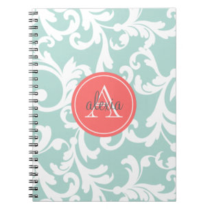 Cuaderno Menta e impresión con monograma coralina del