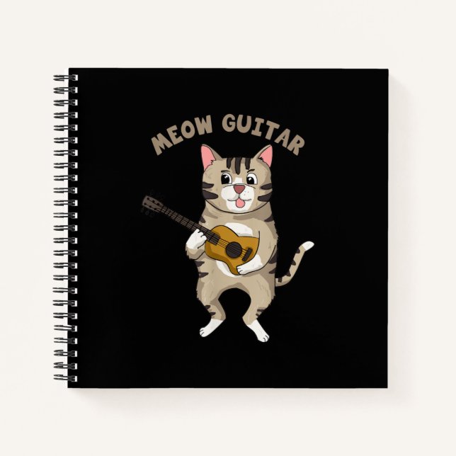 Cuaderno Meow Guitar Cute Cat Tocando Guitarra Graciosas Ki (Anverso)