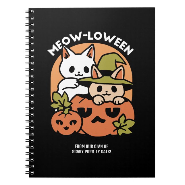 Cuaderno Meow-Loween - Diseño festivo de gatos de Halloween (Frente)