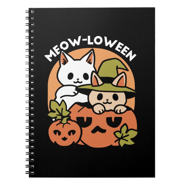 Cuaderno Meow-Loween - Diseño festivo de gatos de Halloween (Frente)