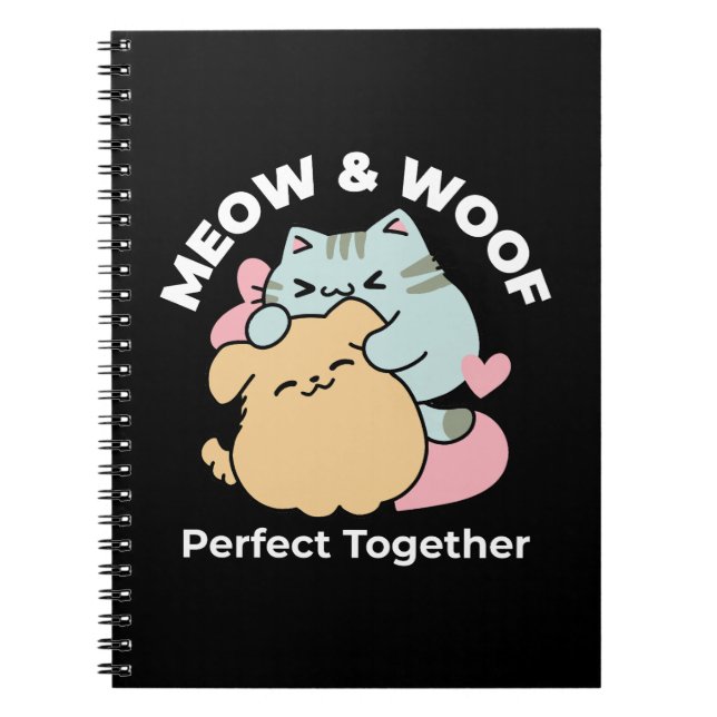 Cuaderno Meow & Woof Perfect Together: Gato y perro delicio (Frente)