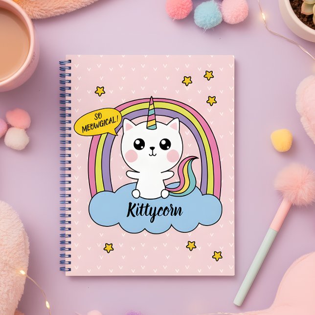 Cuaderno Meowgical Cute Kawaii Caticorn Personalizado Rosa (This notebook is just  Purrfect!!)