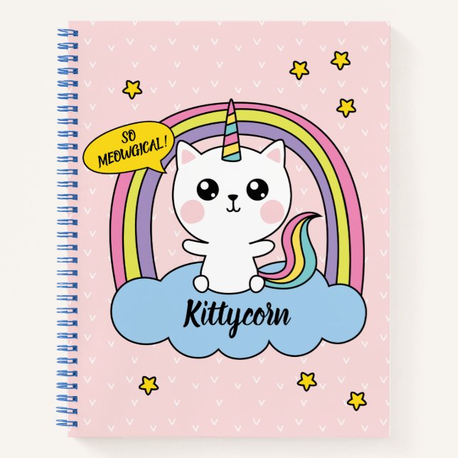 Cuaderno Meowgical Cute Kawaii Caticorn Personalizado Rosa (Anverso)