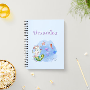 Cuaderno Mercat azul claro sirena gato nombre personalizado