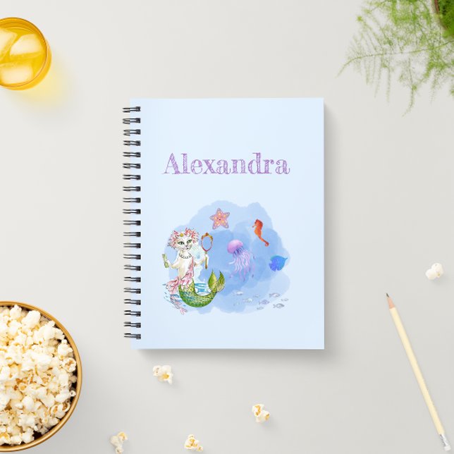 Cuaderno Mercat azul claro sirena gato nombre personalizado (Subido por el creador)