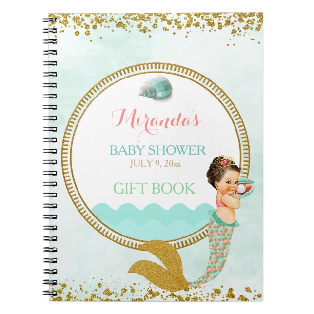 Cuaderno Mermaid Baby Girl Peach Mint Gold Coral Aqua (Frente)