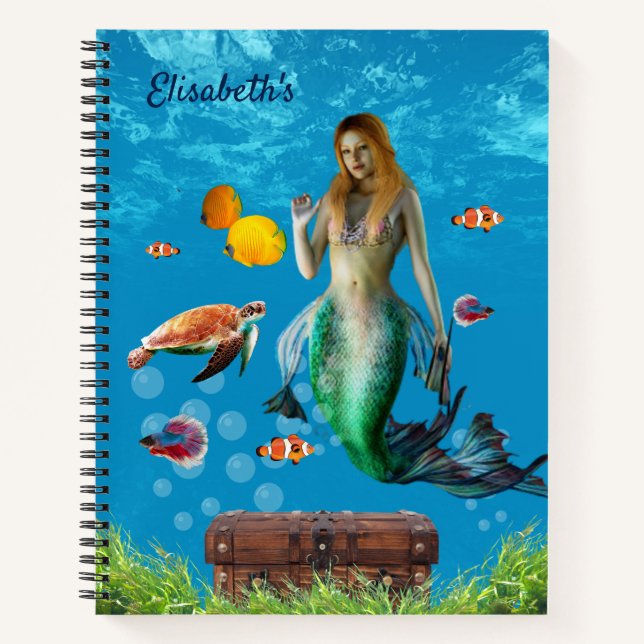 Cuaderno Mermaid subacuático Treasure Hunt Fantasy Blue (Anverso)