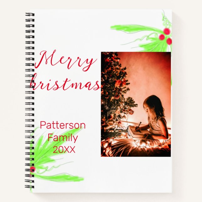 Cuaderno Merry Bright Navidad agregar nombre de familia bie (Anverso)