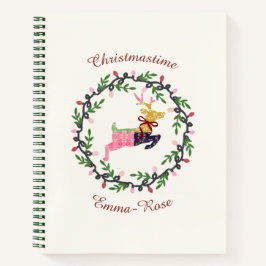 Cuaderno Merry Christmas Deer with Wreath Customize