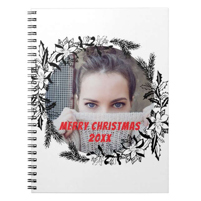 Cuaderno Merry Christmas Personalizado Photo Black White (Frente)