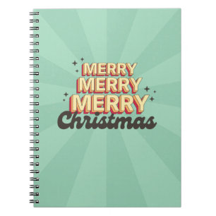 Cuaderno Merry Christmas retro 3d texto de diseño