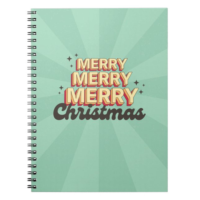Cuaderno Merry Christmas retro 3d texto de diseño (Frente)