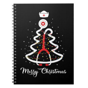 Cuaderno Merry Christmas Stethoscope Nurse Christmas Tree X