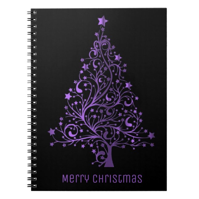 Cuaderno Merry Christmas Tree Stars Black Metallic Purple (Frente)