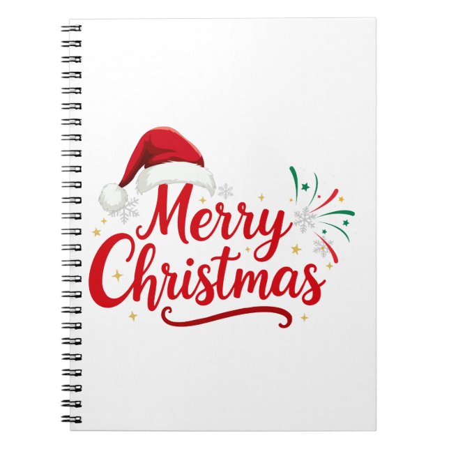 Cuaderno Merry Christmas Typography with Santa Hat and Snow (Frente)