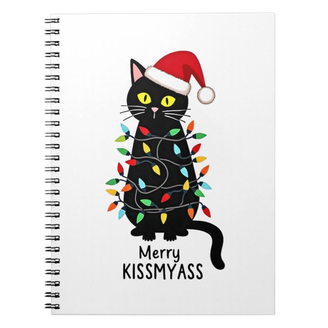 Cuaderno Merry Kissmyass Funny Cat Christmas Lights Premium (Frente)