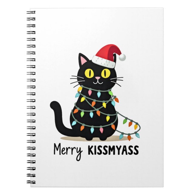 Cuaderno Merry Kissmyass Funny Cat Christmas Lights Premium (Frente)