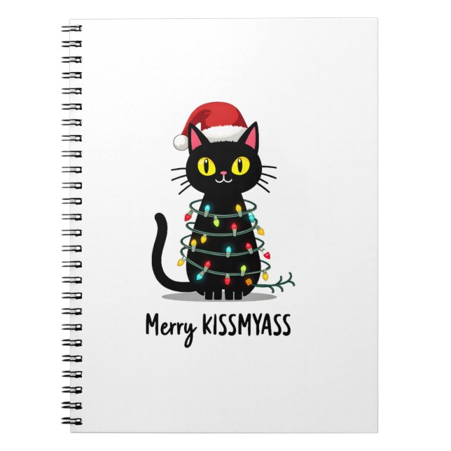 Cuaderno Merry Kissmyass Funny Cat Christmas Lights Premium (Frente)