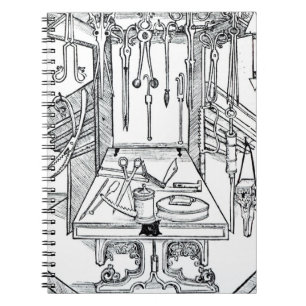 Cuaderno Mesa de operaciones e instrumentos quirúrgicos, d