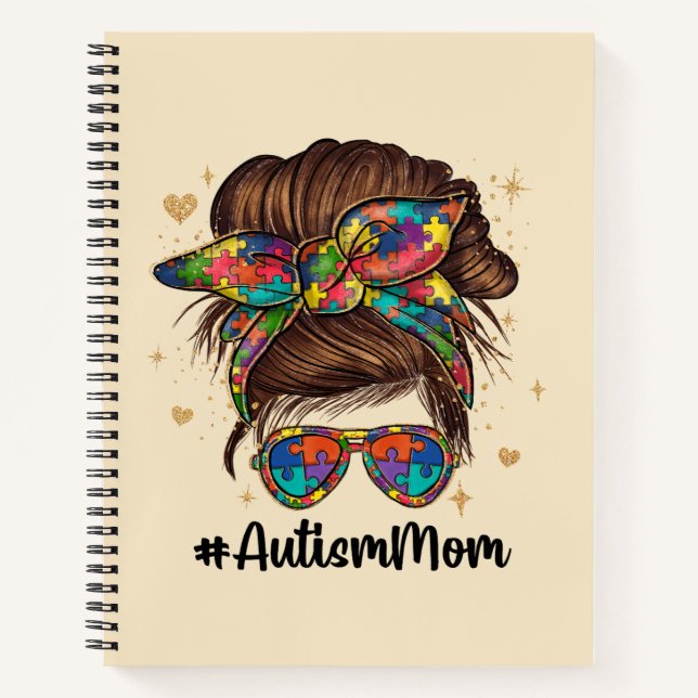Cuaderno Messy Bun Orgulloso Autismo Mamá (Anverso)