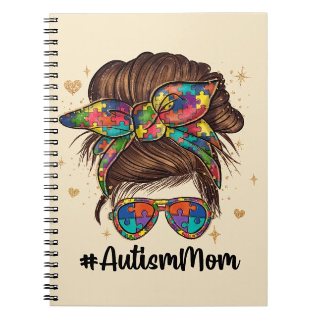 Cuaderno Messy Bun Orgulloso Autismo Mamá (Frente)