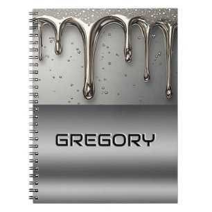 Cuaderno Metal líquido goteando sobre superficie de cromo p