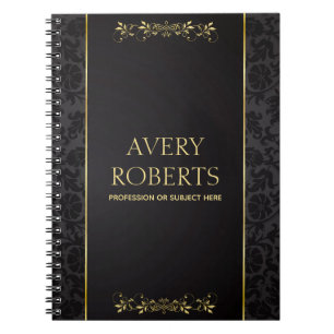 Cuaderno Metálico moderno Elegante floral oro negro