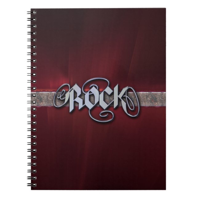 Cuaderno metalizado rojo de la roca (Frente)